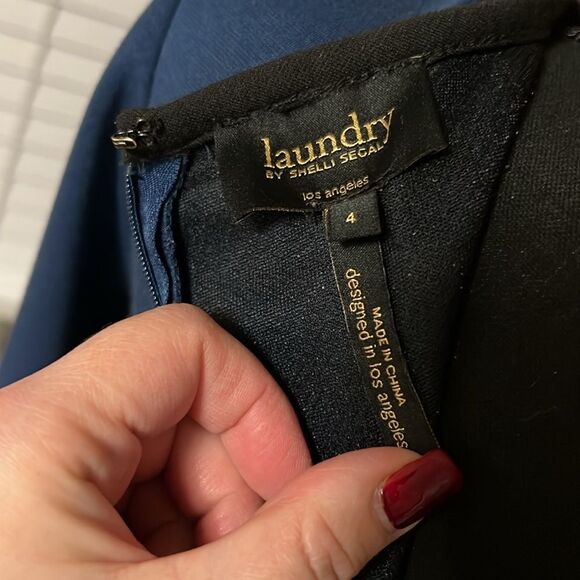 Laundry By Shelli Segal Blue & Black Long Sleeve Scoop Neck Dress size 4 - Picture 8 of 8